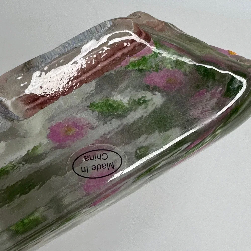 Clear Glass Elephant Figurine With‎ Flowers and Glitter Accent Made in China
